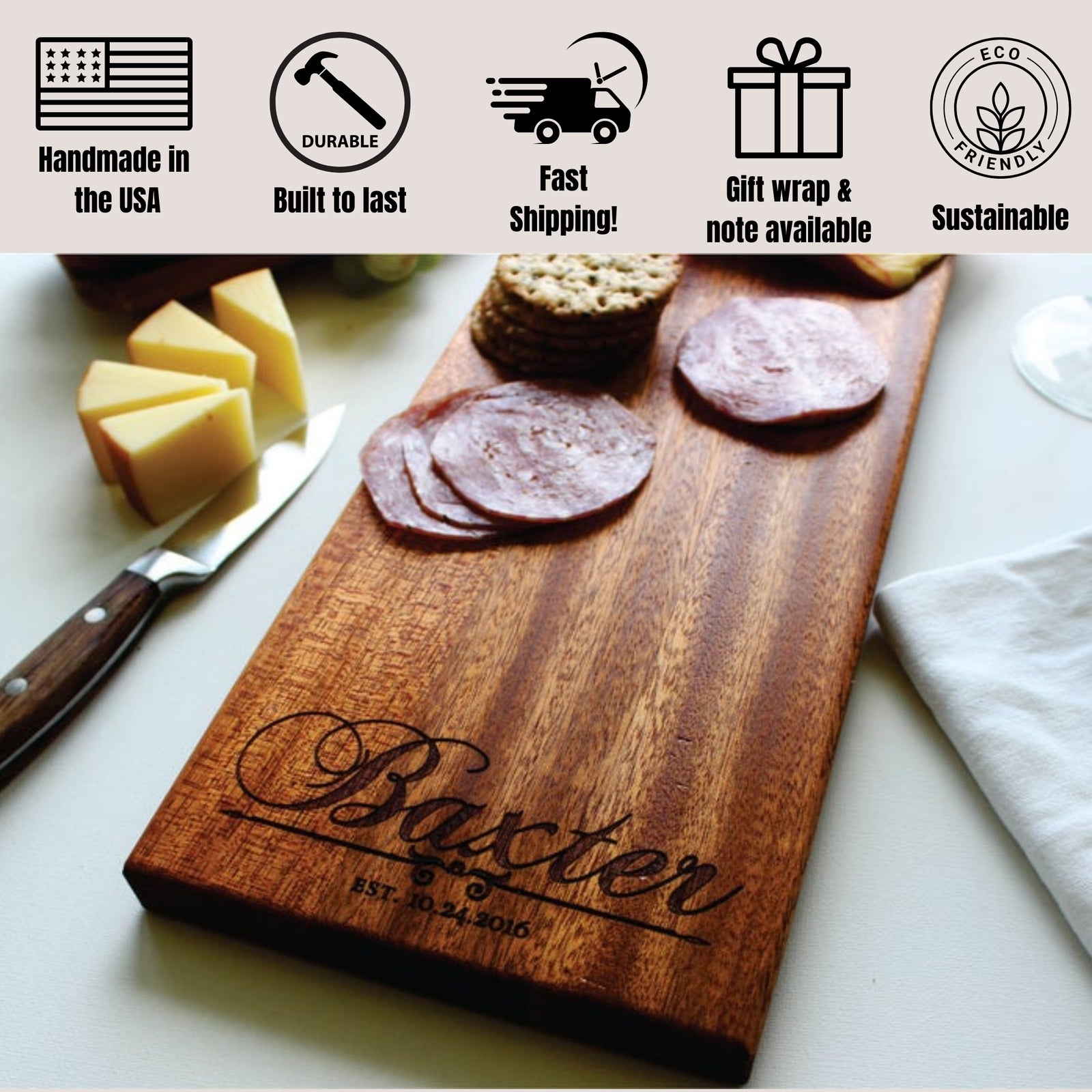 Custom Engraved Cheese Board Personalized Charcuterie Board | Baxter Design