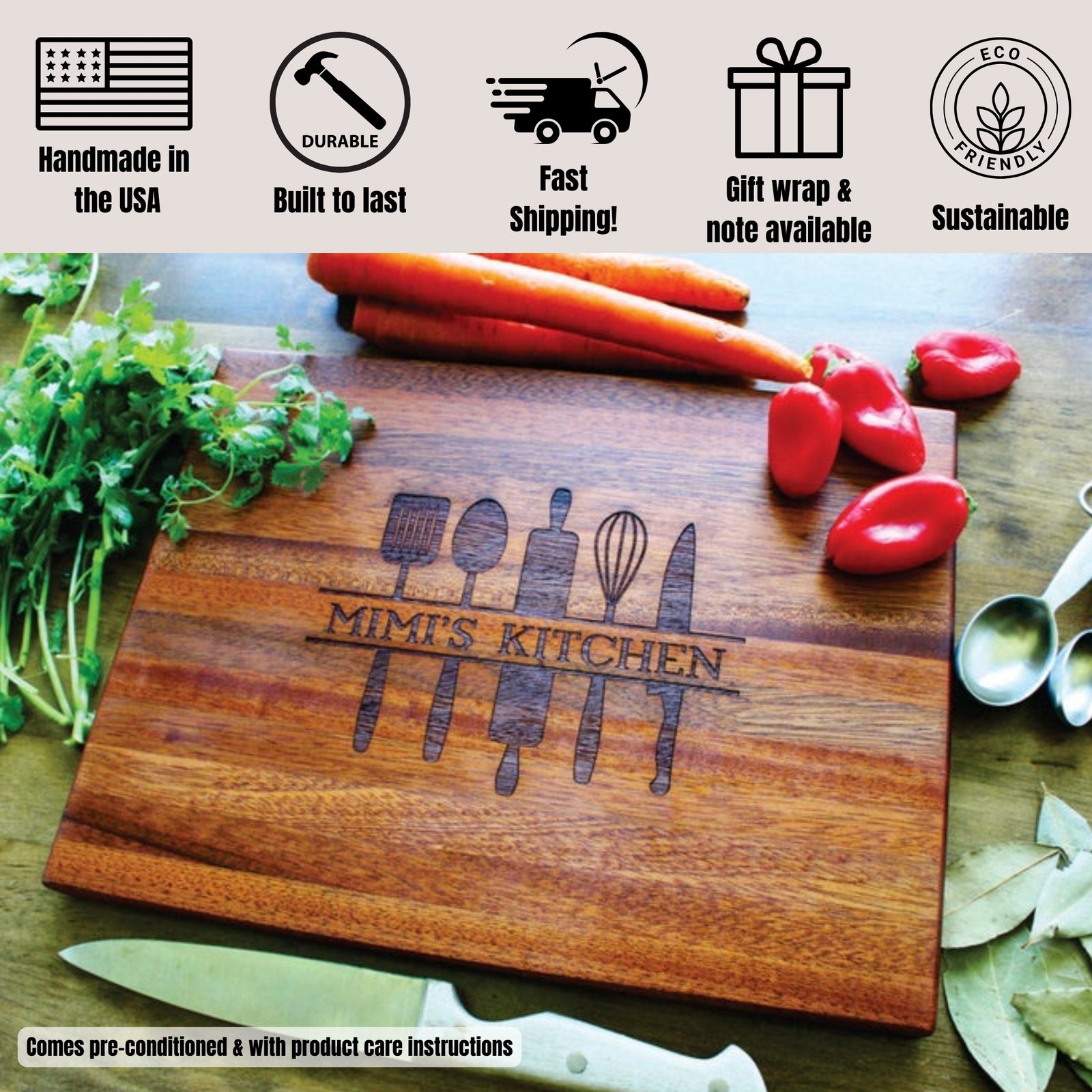 Personalized Cutting Board for Mom or Mimi | Utensils Design