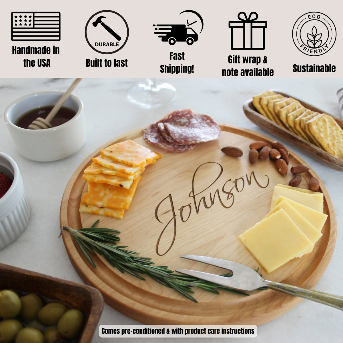 Personalized Engraved Round Cheese Cutting Board | Compton Design