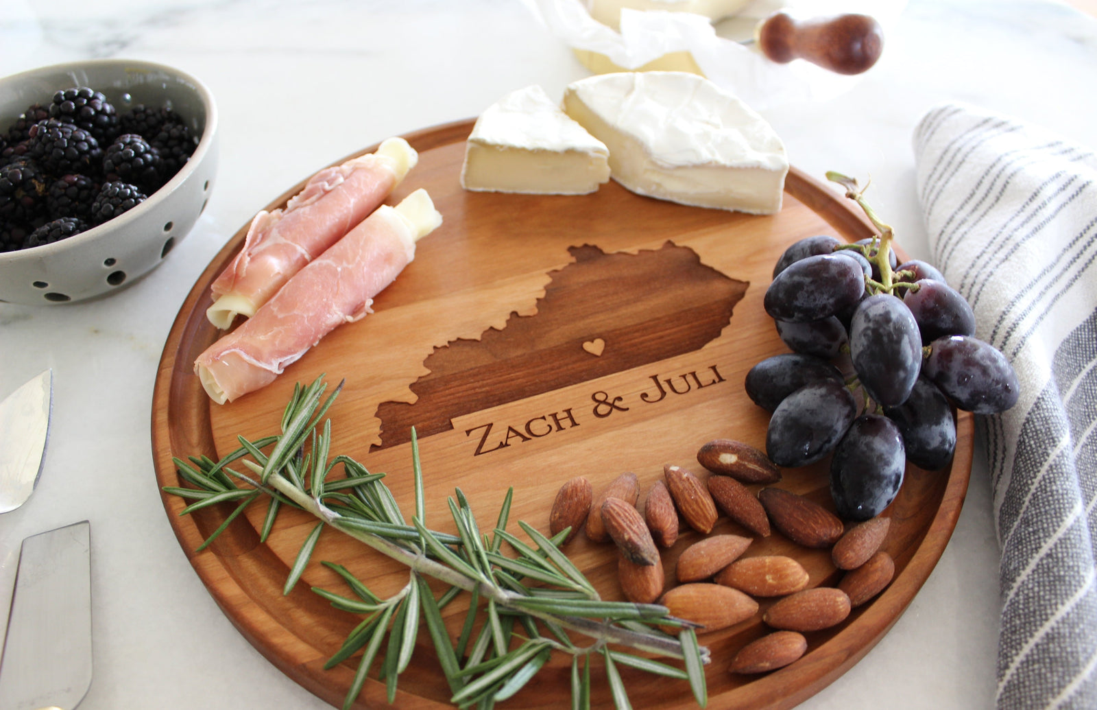 Personalized Engraved Round Cheese Cutting Board | State Love Design
