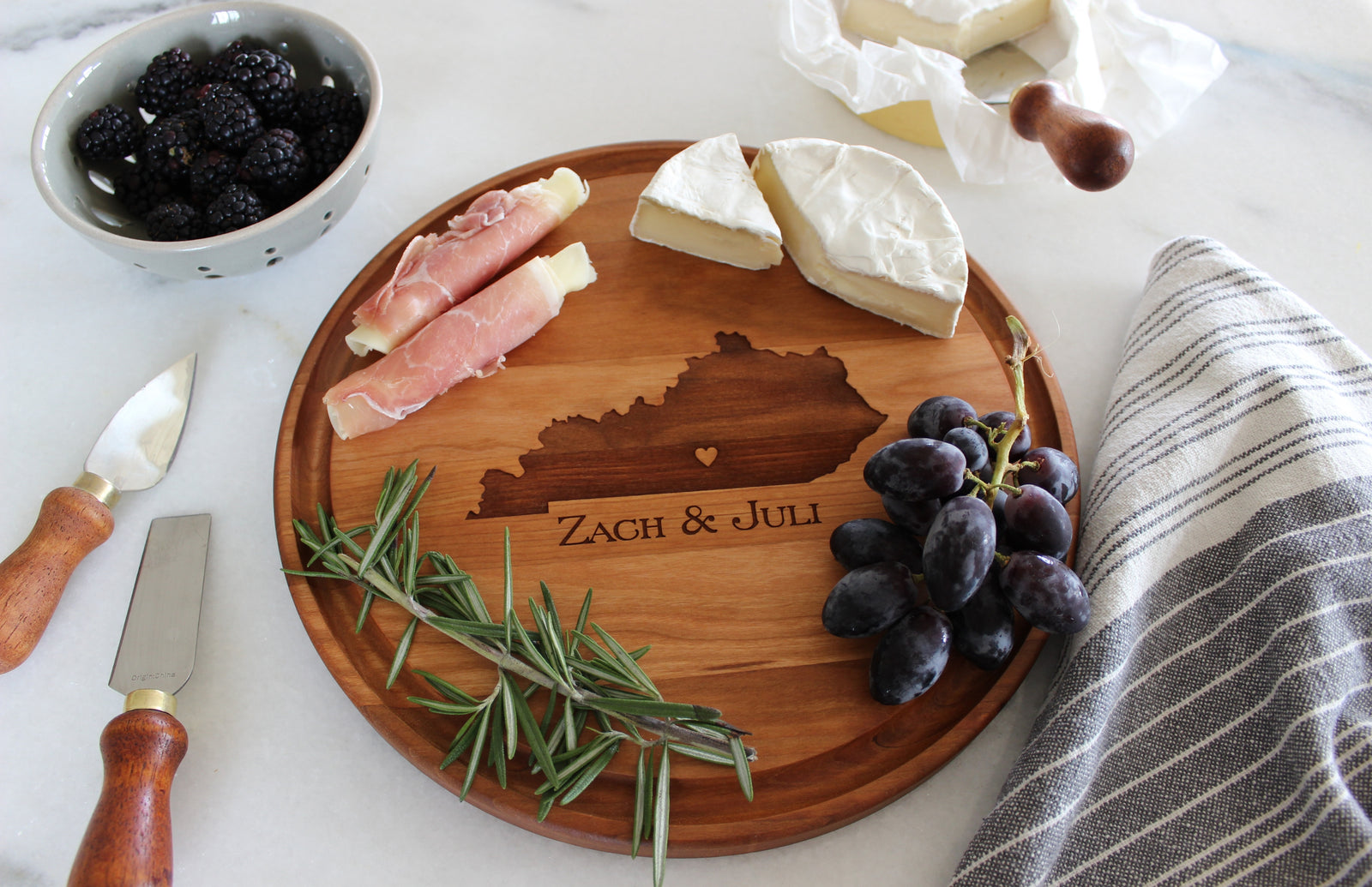 Personalized Engraved Round Cheese Cutting Board | State Love Design