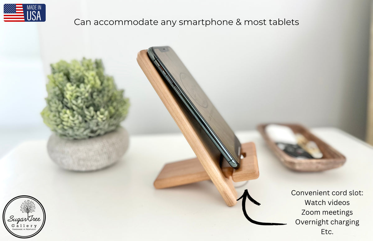 Personalized phone holder and charging station.