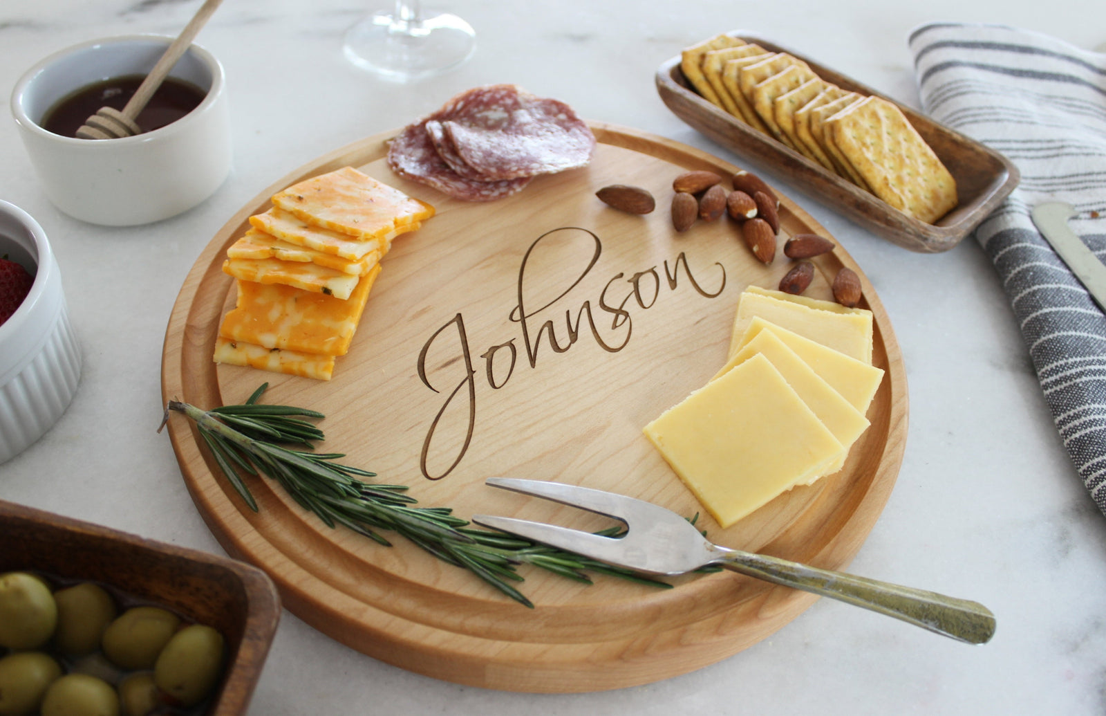Personalized Engraved Round Cheese Cutting Board | Compton Design